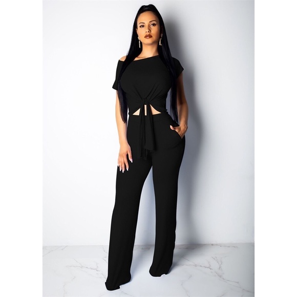 NEW! Cropped Top Tie Pants Set - Picture 2 of 4